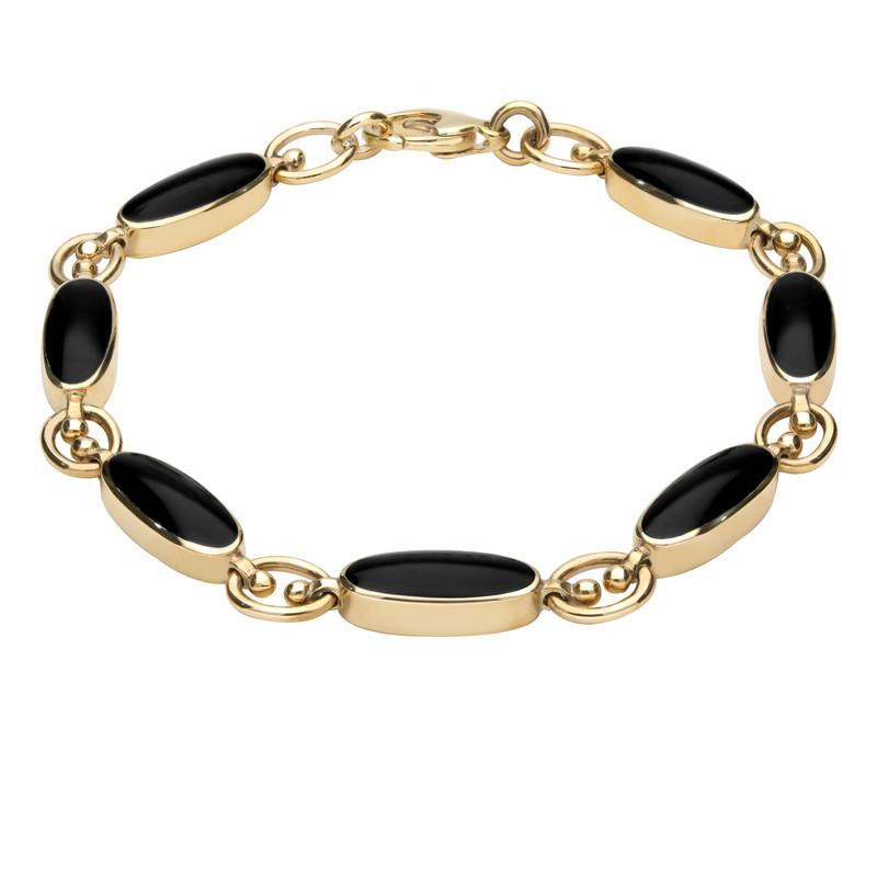 18ct Yellow Gold Whitby Jet Long Oval Bracelet