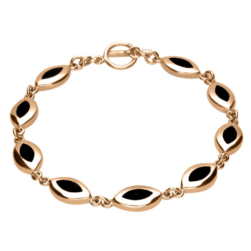 9ct Rose Gold Whitby Jet Framed Nine Stone Marquise Bracelet
