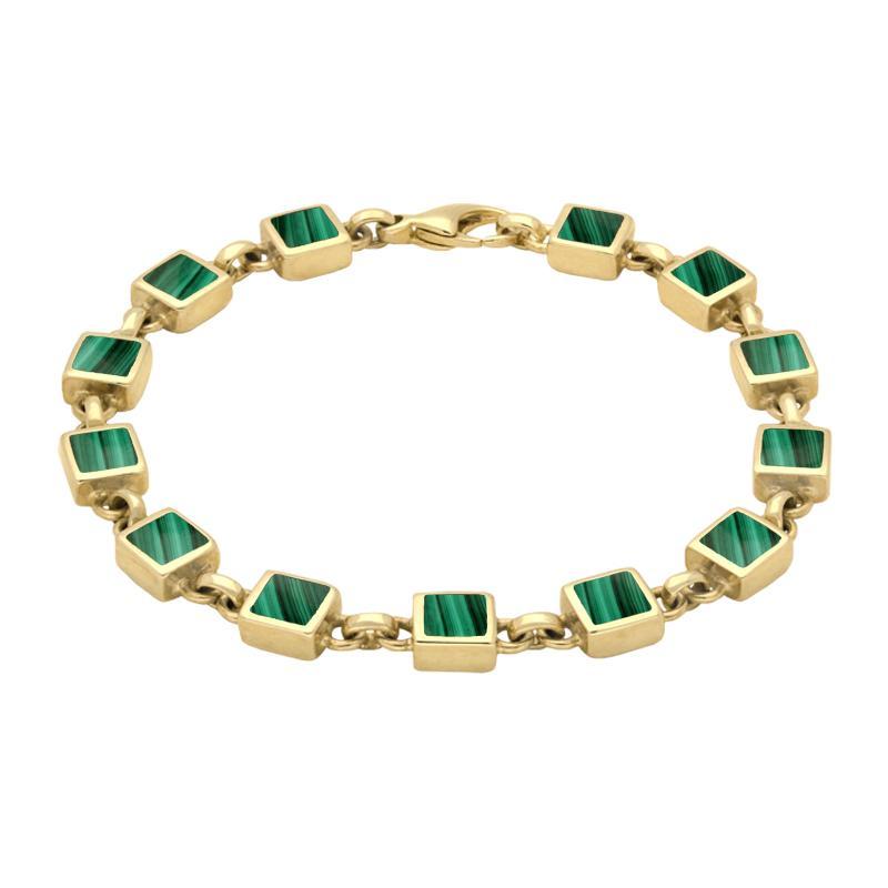 9ct Yellow Gold Malachite Square Bracelet