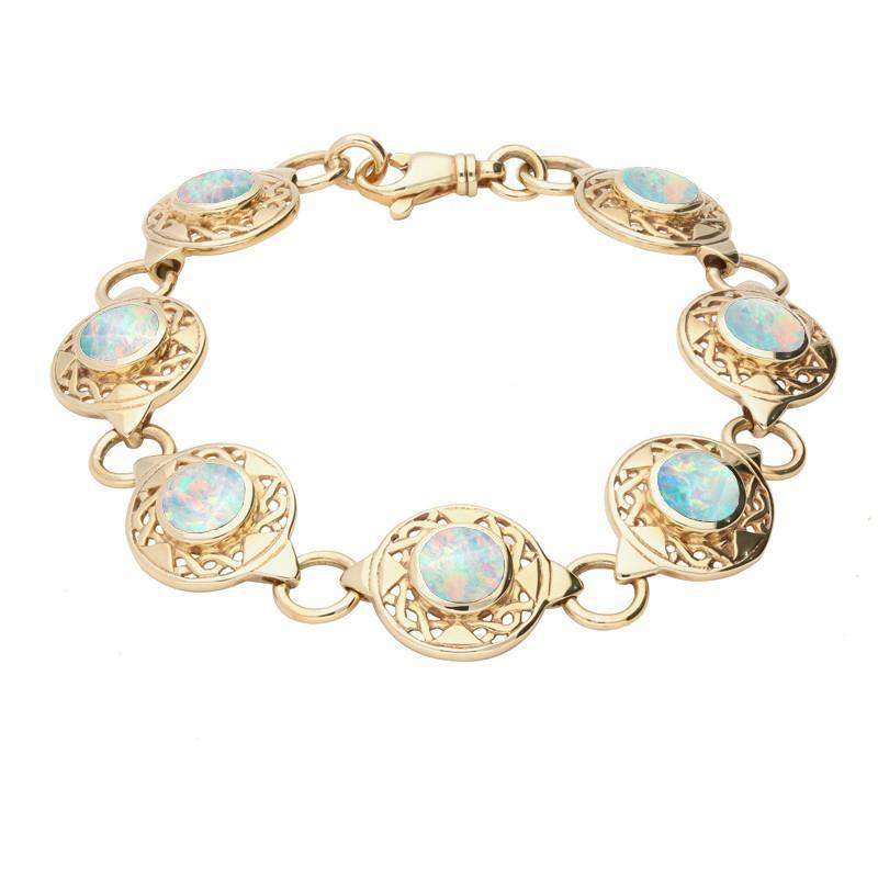 9ct Yellow Gold Opal Round Celtic Link Bracelet
