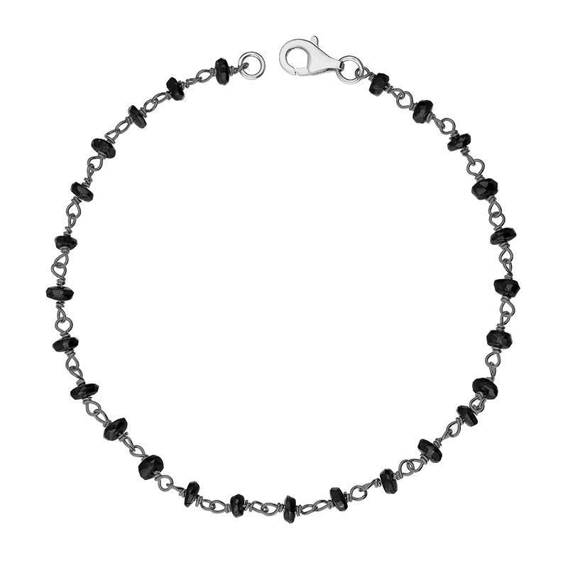 Rhodium Plate Whitby Jet 4mm Bead Chain Link Bracelet
