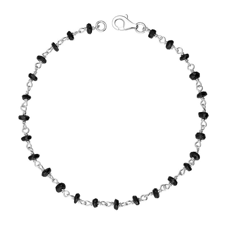 Sterling Silver Whitby Jet Bead Chain Bracelet - Silver