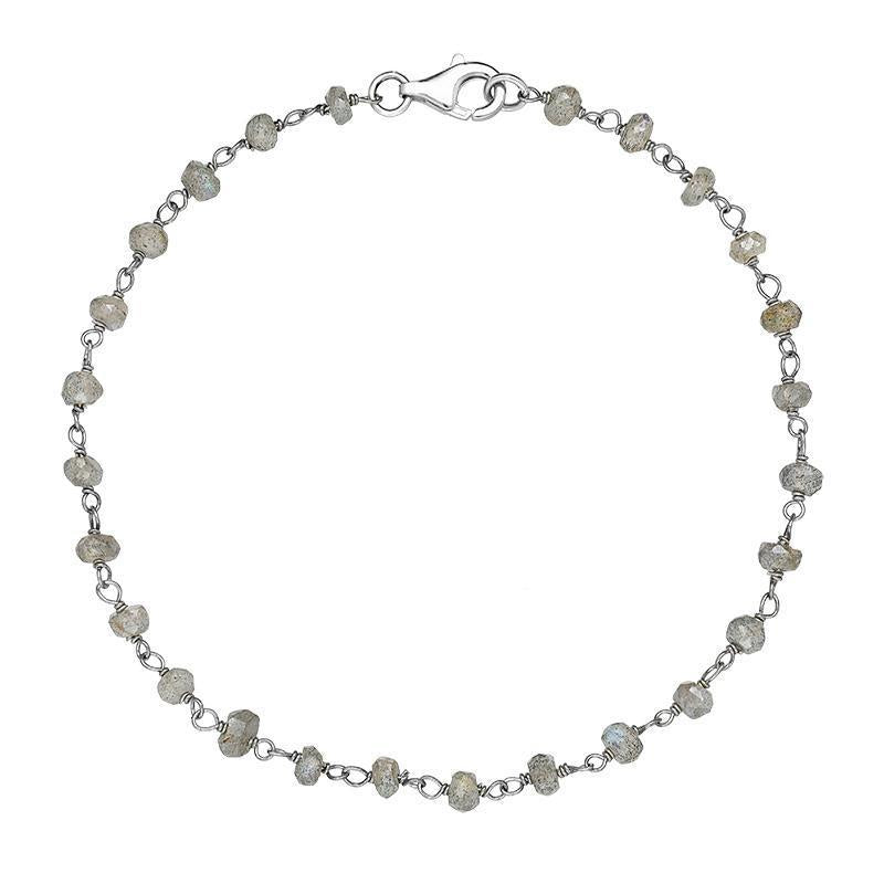 Sterling Silver Labradorite 4mm Bead Chain Link Bracelet
