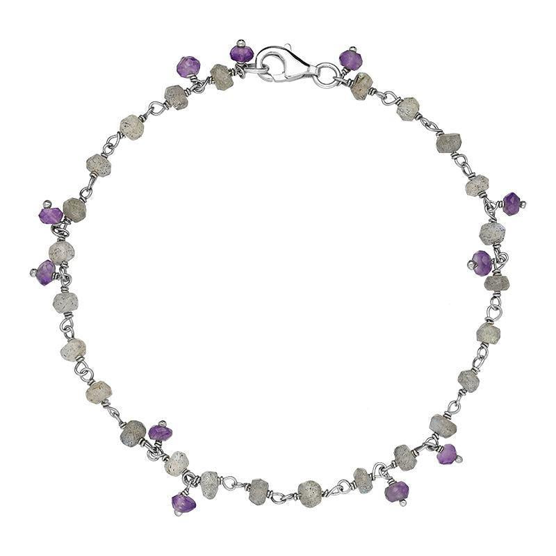 Sterling Silver Labradorite Amethyst 4mm Bead Chain Link Bracelet