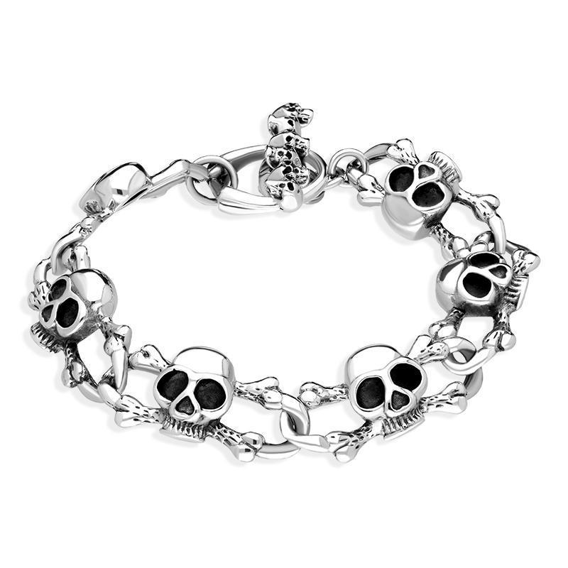 Sterling Silver Six Skull Bracelet