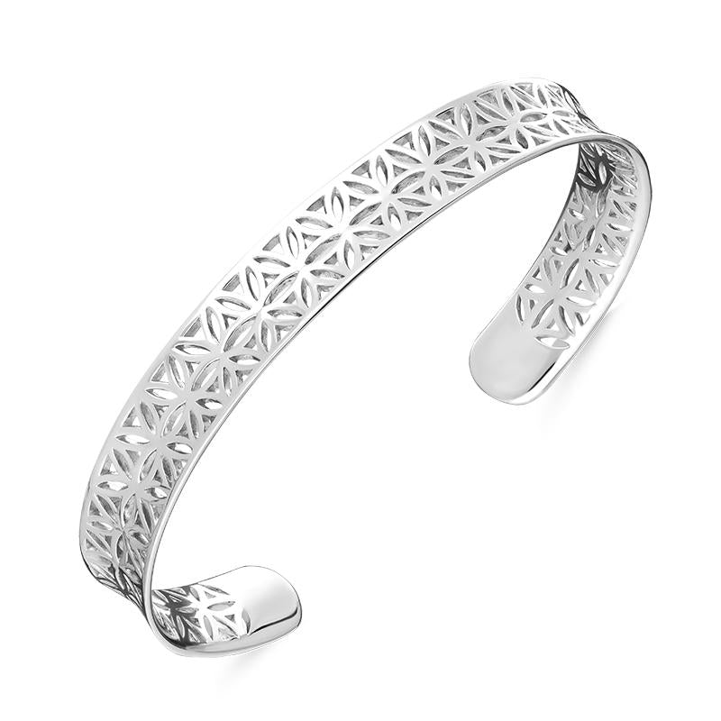 Sterling Silver Pierced Floral Band Bangle - Silver