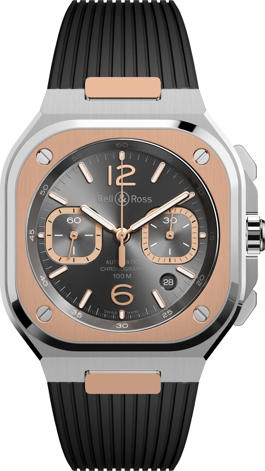 Bell & Ross Watch BR 05 Chrono Grey Steel Gold Rubber