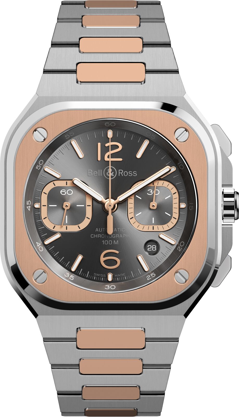 Bell & Ross Watch BR 05 Chrono Grey Steel Gold Bracelet