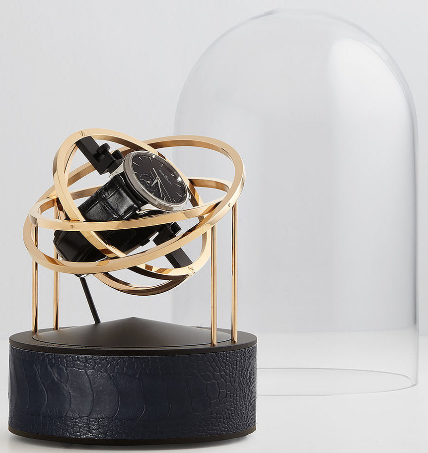 Bernard Favre Watch Winder Gold Rings Black Base & Black Ostrich Leather Limited Edition - Black