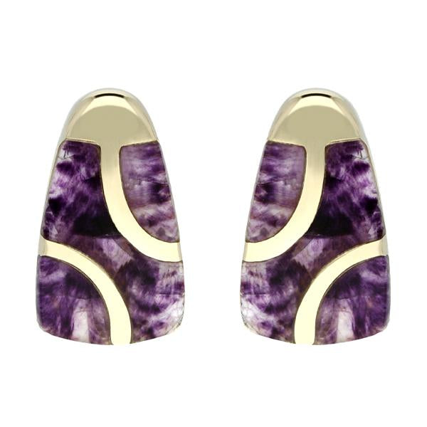 9ct Yellow Gold Blue John Three Stone Stud Earrings - Option1 Value Yellow Gold