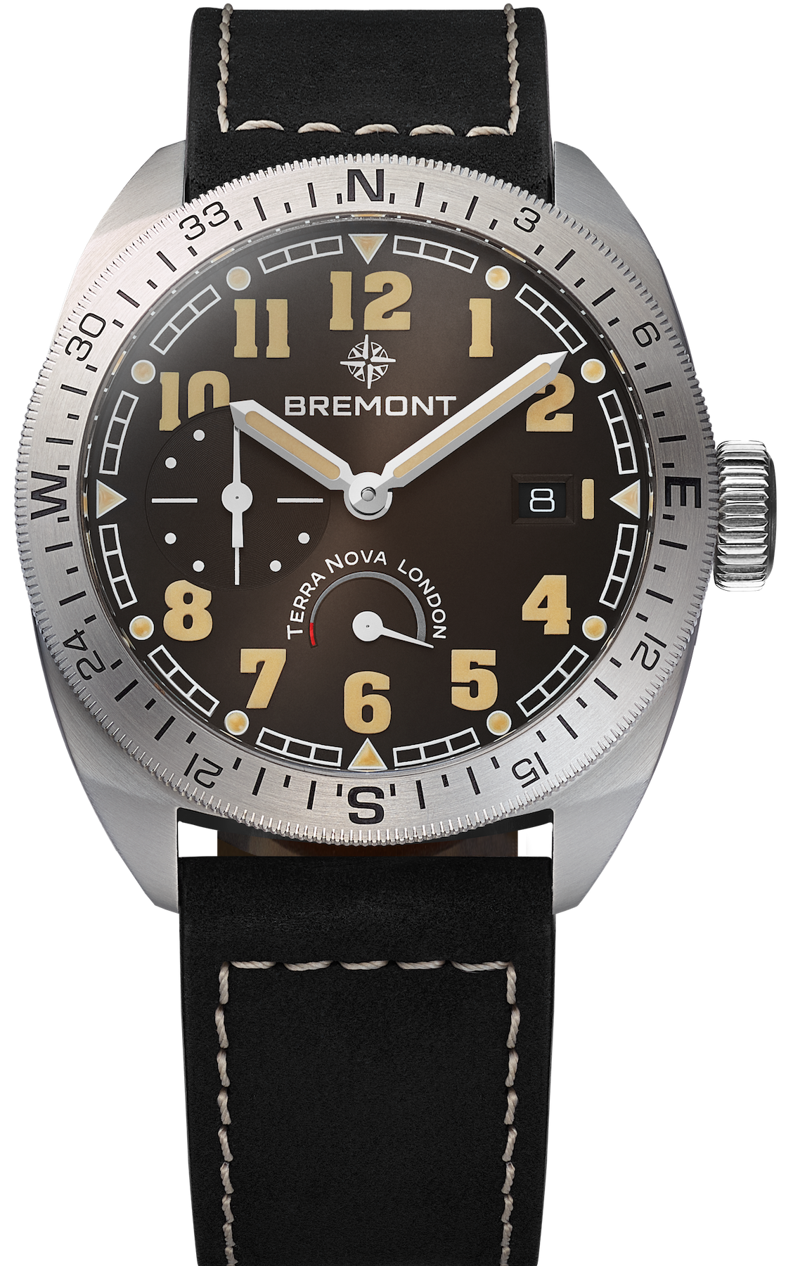 Bremont Watch Terra Nova 40.5 Turning Bezel Power Reserve Black Leather