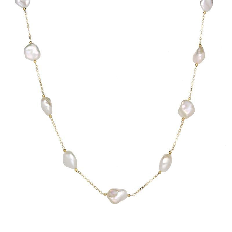 18ct Yellow Gold Eleven Stone White Pearl Cable Chain Necklace