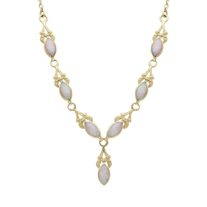 9ct Yellow Gold Opal Seven Stone Marquise Necklace