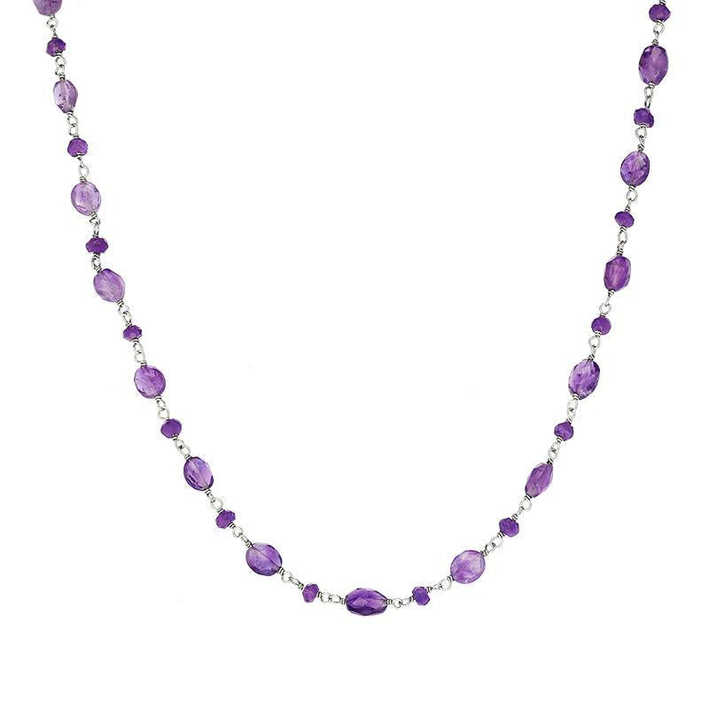 Sterling Silver Amethyst Bead Chain Link Necklace