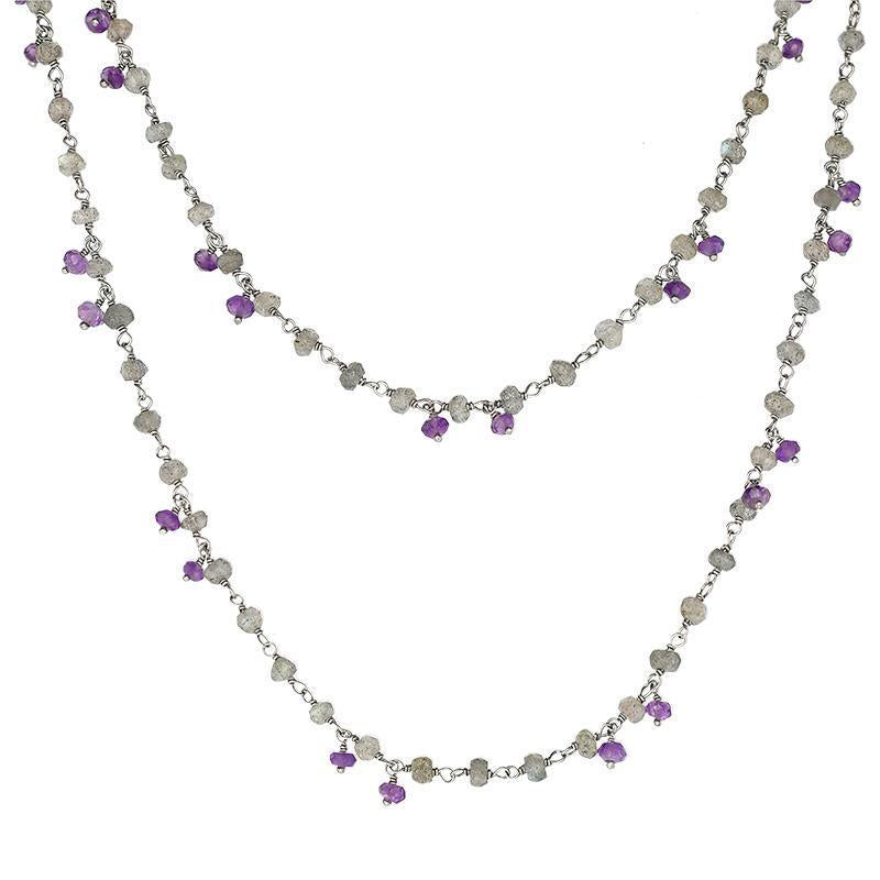 Sterling Silver Labradorite Amethyst 4mm Bead Chain Link Necklace