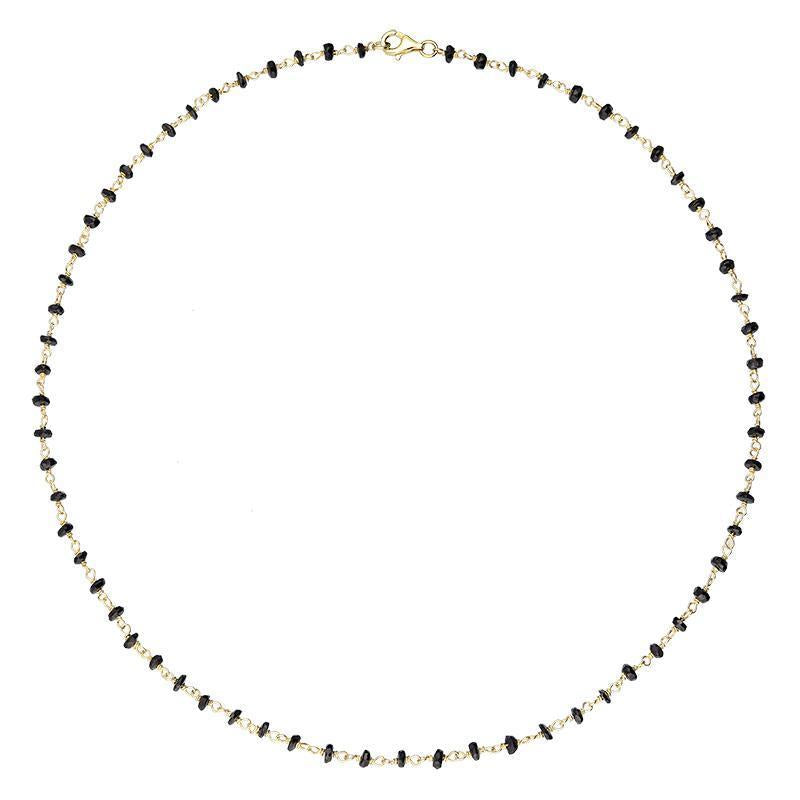 Yellow Gold Plated Sterling Silver Whitby Jet 4mm Bead Chain Link Necklace