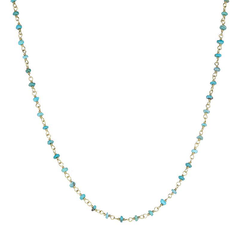 Yellow Gold Plated Sterling Silver Turquoise 3mm Bead Chain Link Necklace