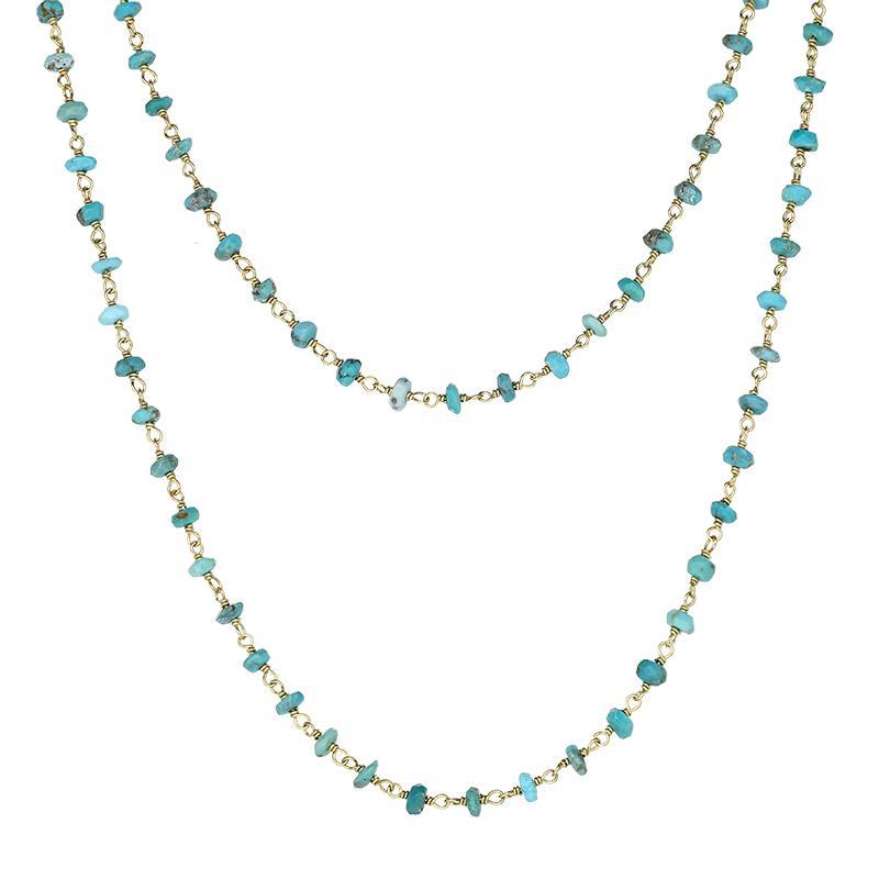 Yellow Gold Plated Sterling Silver Turquoise 4mm Bead Chain Link Necklace