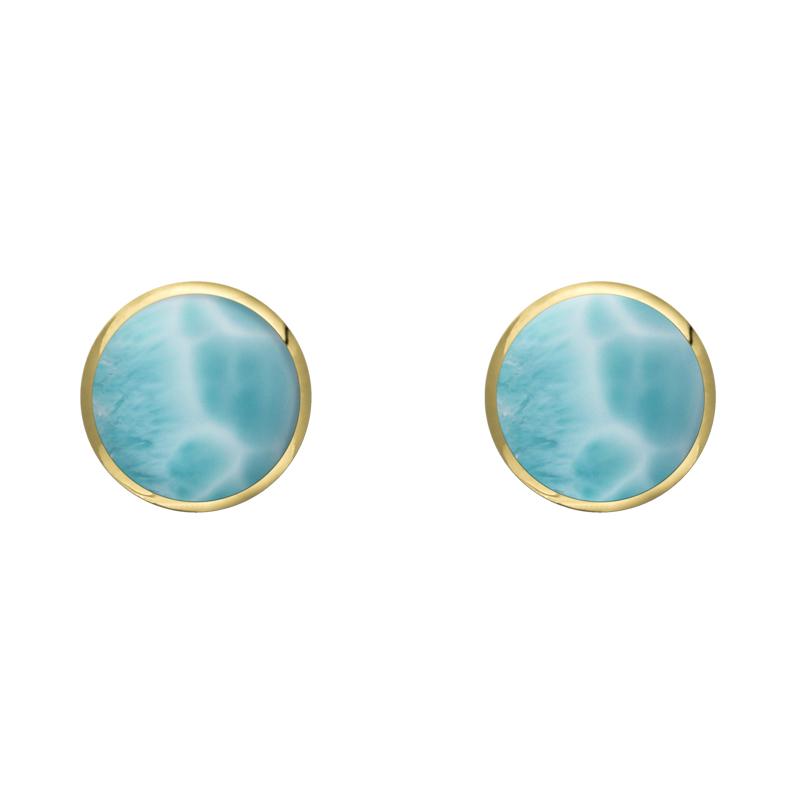 9ct Yellow Gold Larimar 5mm Classic Small Round Stud Earrings