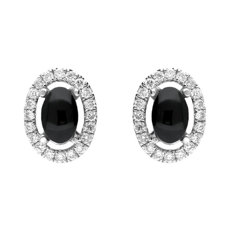 18ct White Gold 0.23ct Diamond Whitby Jet Oval Stud Earrings