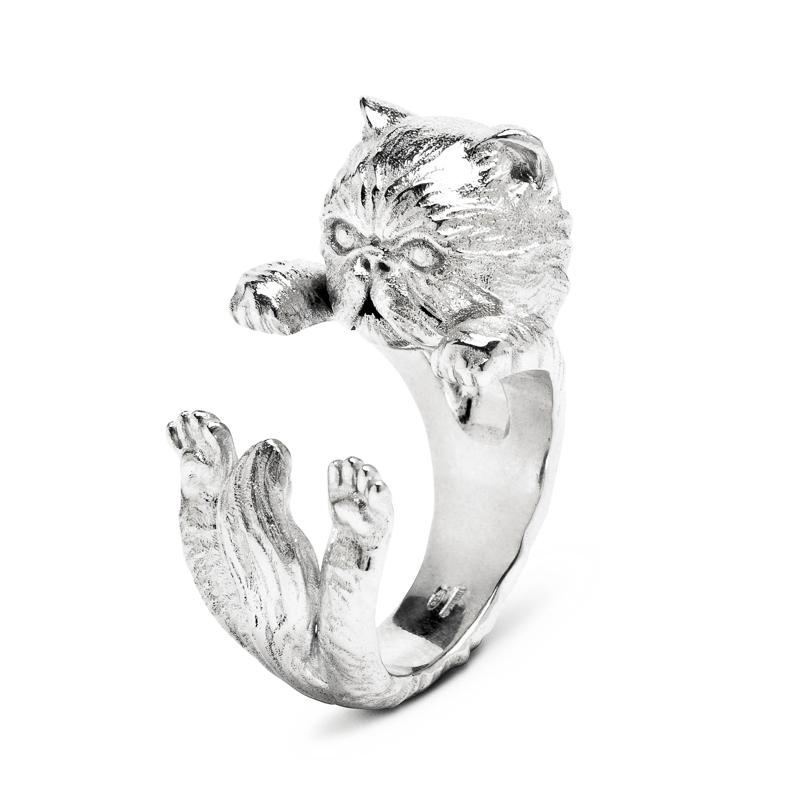 Cat Fever Sterling Silver Persian Hug Ring - XS