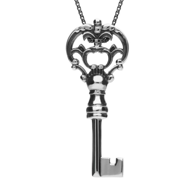 Sterling Silver Small Filigree Chatsworth Key Necklace - Silver