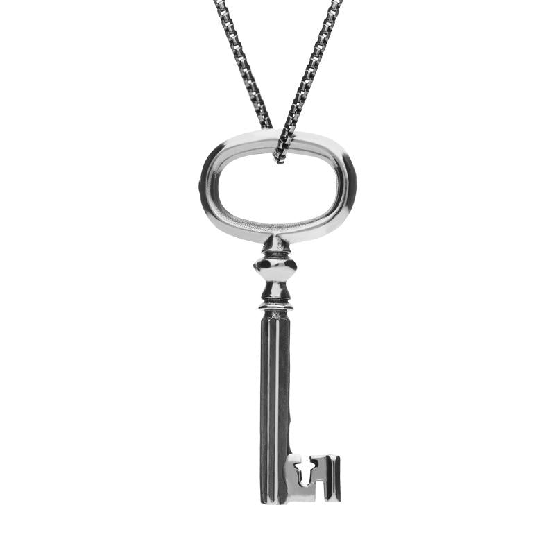Sterling Silver Small Open Chatsworth Key Necklace - Silver