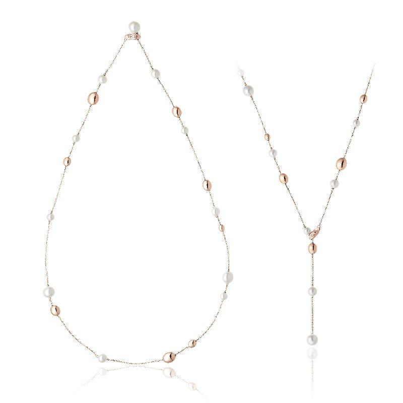 Chimento Armillas Acqua 18ct Rose Gold Pearl Diamond Necklace - 90cm