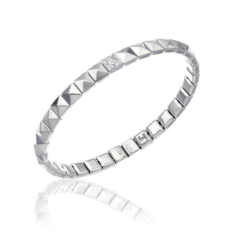 Chimento Armillas Pyramis 18ct White Gold Diamond Studs Bangle - S