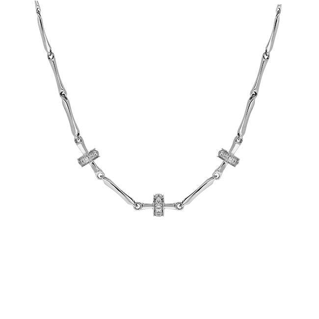 Chimento Bamboo 18ct White Gold 0.15ct Diamond Triple Rondelle Necklace - 50cm
