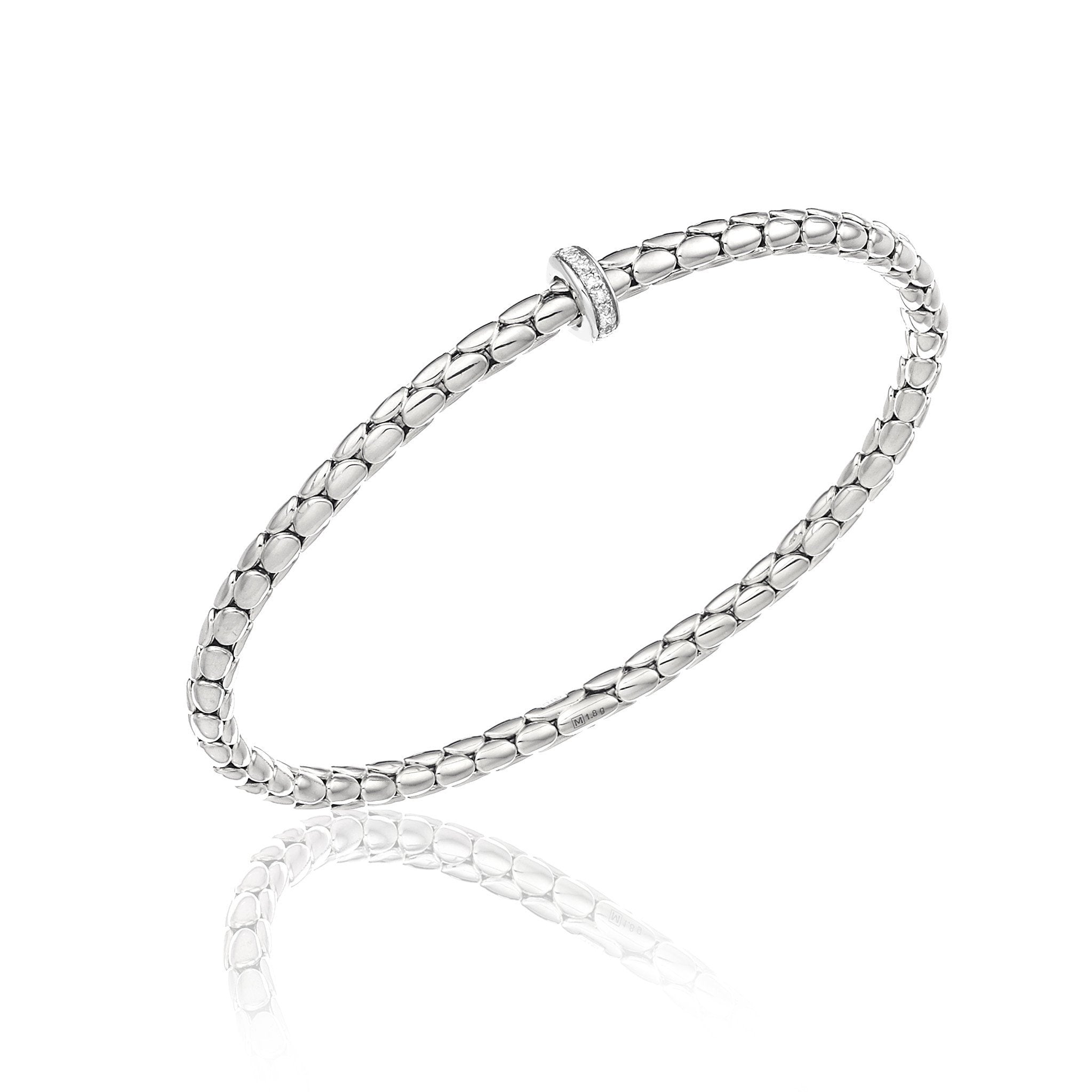 Chimento Stretch Spring 18ct White Gold 0.10ct Diamond Bangle - S
