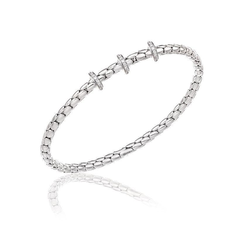 Chimento Stretch Spring 18ct White Gold 0.31ct Diamond Triple Rondelle Bracelet - M