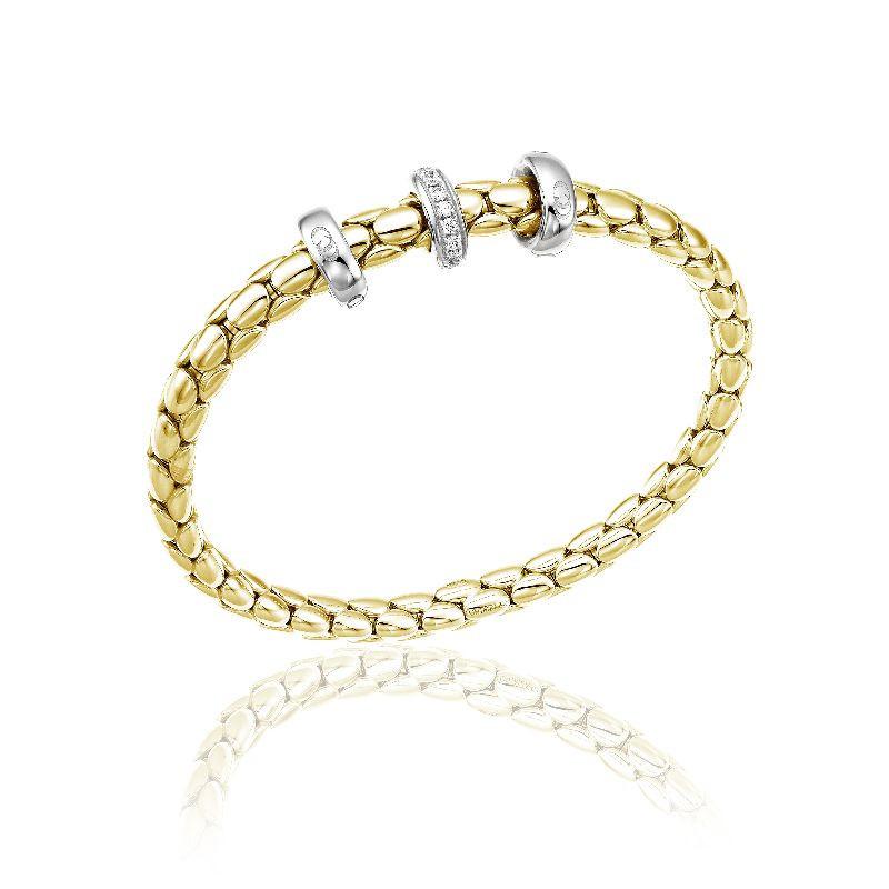 Chimento Stretch Spring 18ct Yellow Gold 0.19ct Diamond Triple Rondelle Bracelet - S
