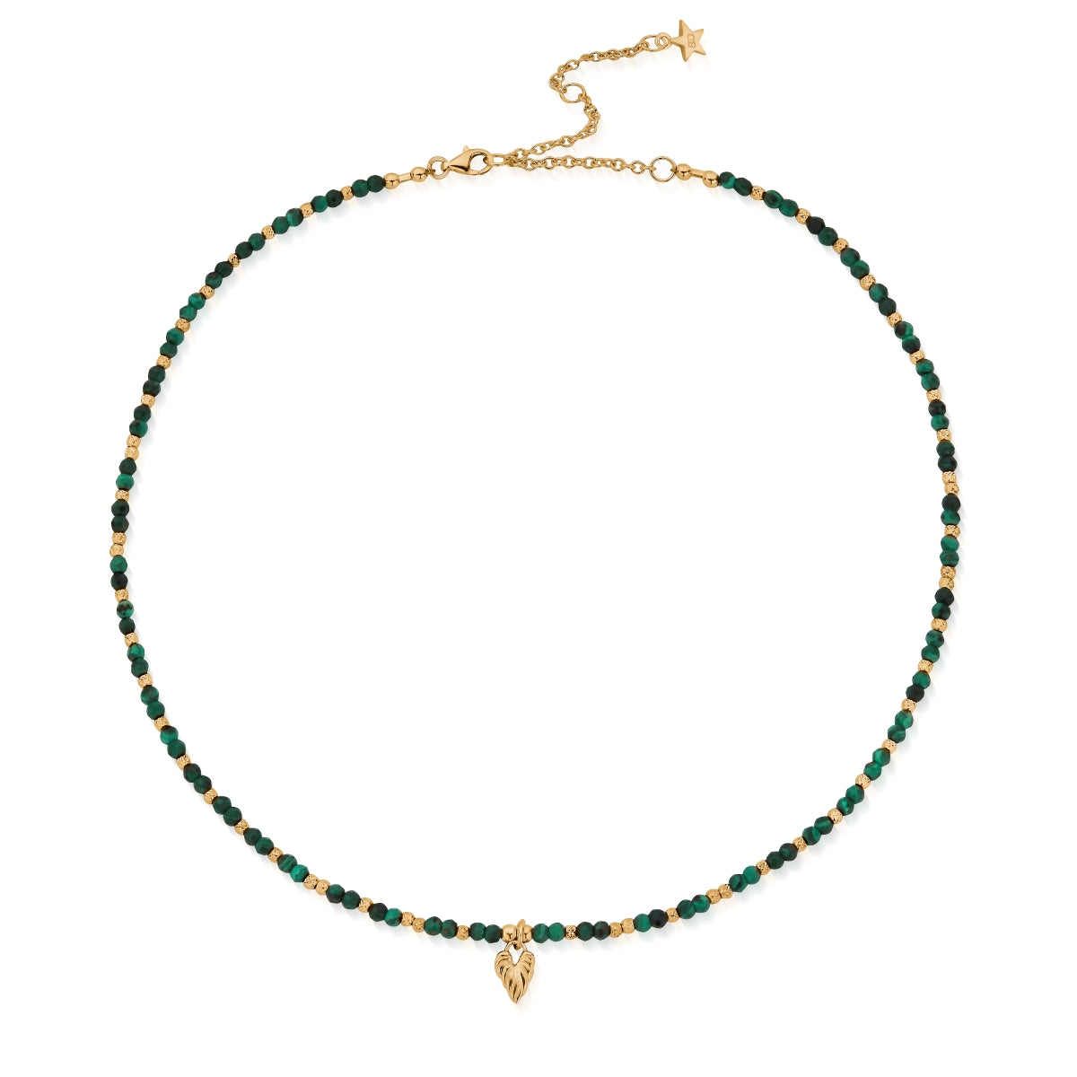 ChloBo Wandering Free Gold Plated Sterling Silver Leaf Heart Sparkle Malachite Necklace - Gold