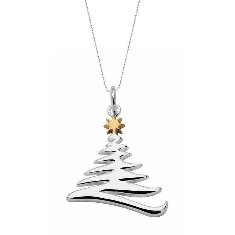 Sterling Silver Large Zig Zag Christmas Tree Necklace - Option1 Value Yellow Gold