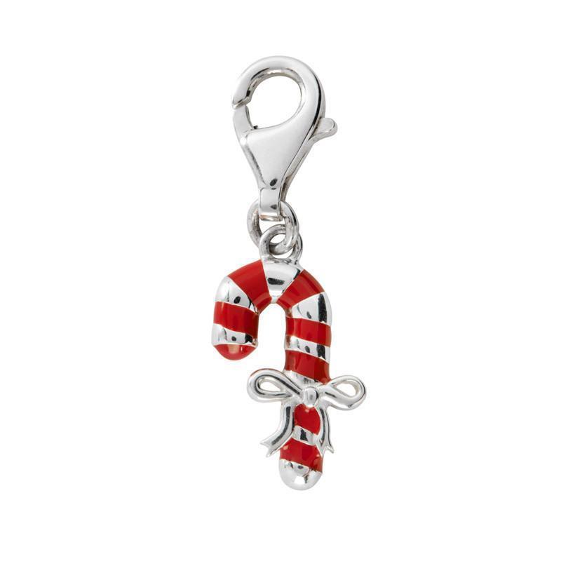 Sterling Silver and Red Enamel Candy Cane Charm - Option1 Value Silver