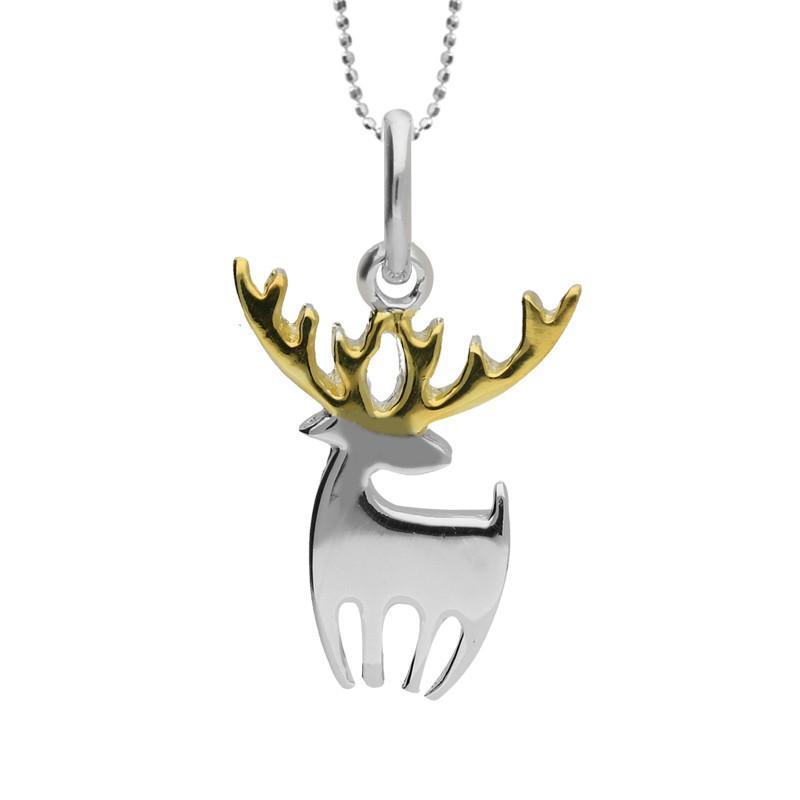 Yellow Gold Plated Sterling Silver Reindeer Silhouette Necklace - Option1 Value Yellow Gold