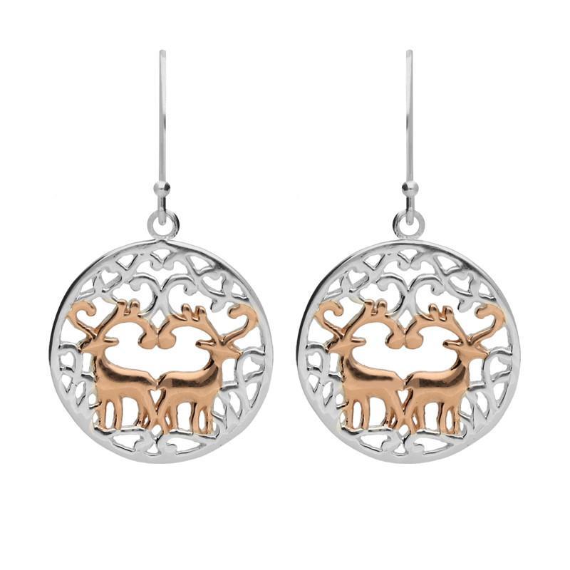 Rose Gold Plated Sterling Silver Round Pierced Reindeer Earrings - Option1 Value Silver