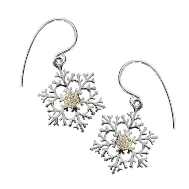 Sterling Silver White Cubic Zirconia Snowflake Drop Earrings - Option1 Value Silver