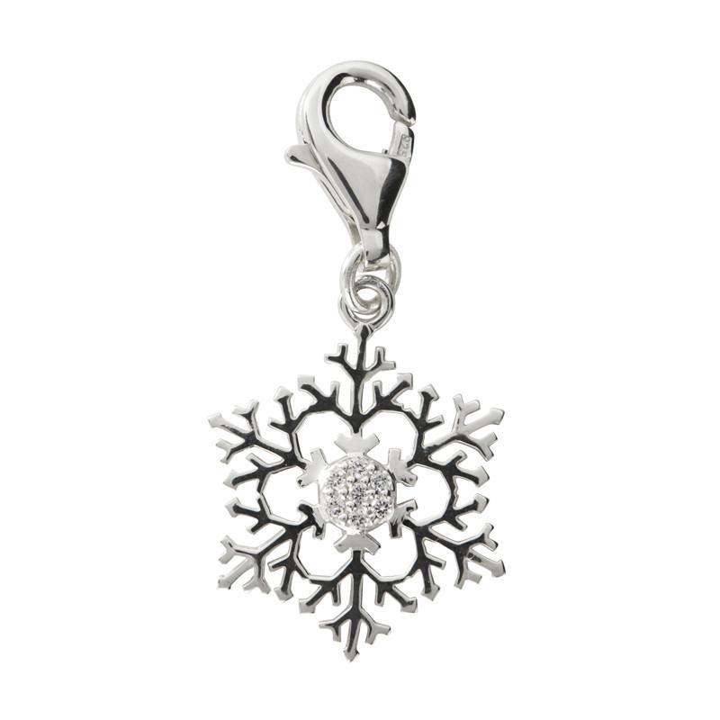 Sterling Silver White Cubic Zirconia Sparkly Snowflake Charm - Option1 Value Silver