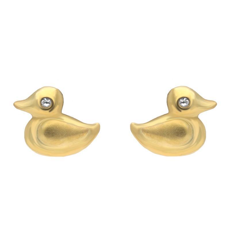 Yellow Gold Sterling Silver Plated Cubic Zirconia Duck Stud Earrings - Option1 Value Yellow Gold