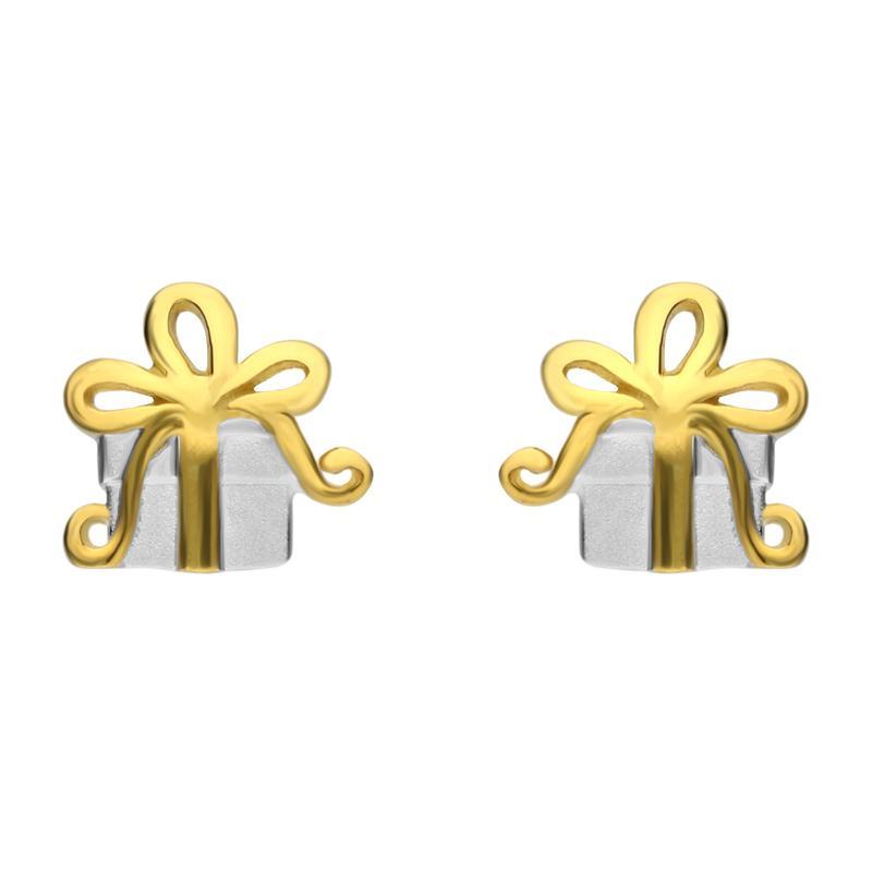 Yellow Gold Sterling Silver Plated Present Stud Earrings - Option1 Value Yellow Gold