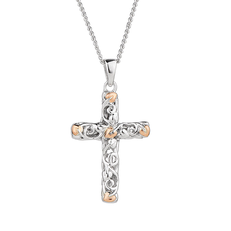 Clogau Tree Of Life Sterling Silver Rose Gold Cross Necklace - Silver