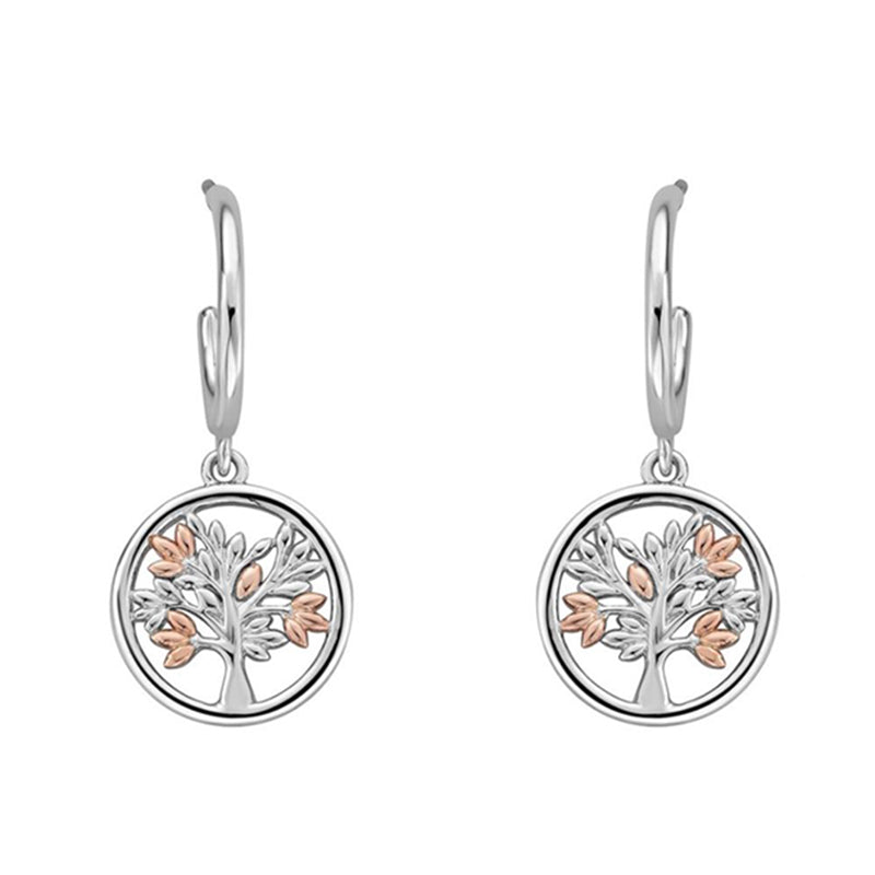 Clogau Tree of Life Sterling Silver 9ct Rose Gold Vine Drop Earrings - Silver