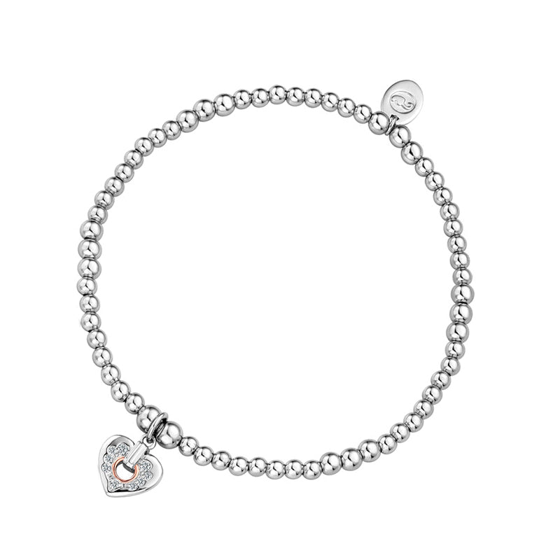 Clogau Cariad Sparkle Heart Affinity Sterling Silver Bead Bracelet 16.5-17.5cm - Sterling Silver