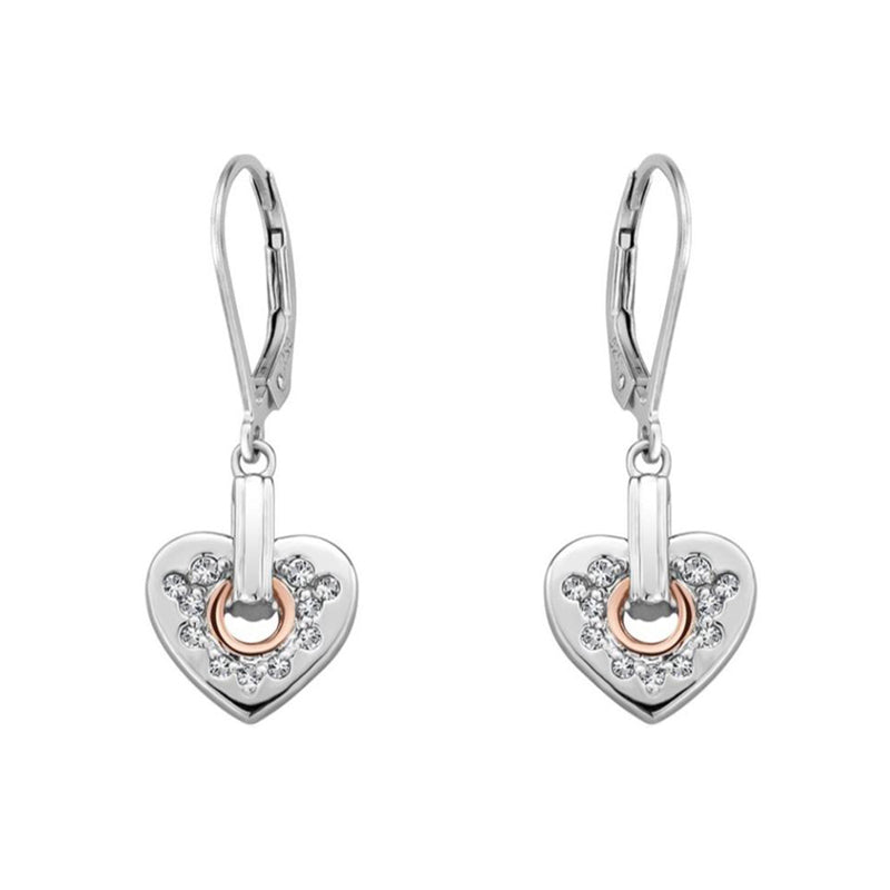 Clogau Cariad Sterling Silver Sparkle Heart Hook Earrings - Silver