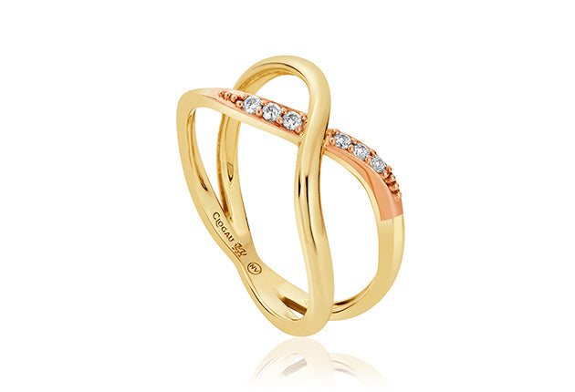 Clogau Kiss Diamond 9ct Yellow Gold Crossover Ring - L