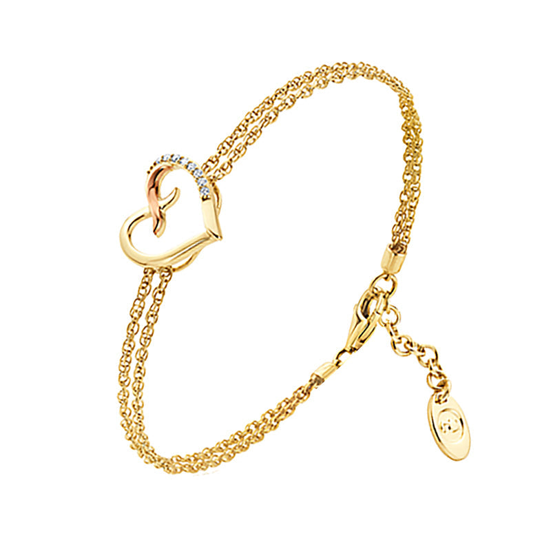 Clogau Kiss Diamond 9ct Yellow Gold Heart Bracelet - Gold