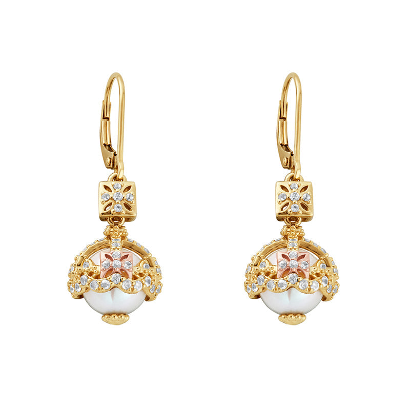 Clogau Royal Crown 9ct Gold Genuine Zircon Pearl Drop Earrings D - Gold