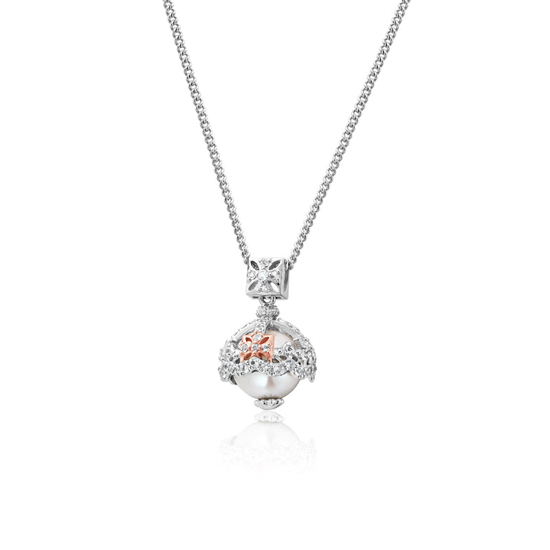 Clogau Royal Crown Sterling Silver White Topaz Pearl Pendant D - Sterling Silver